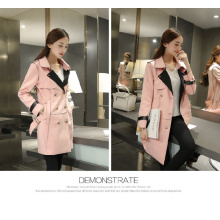 Suede Fabric Women Double-Breasted Jacket Long Coat